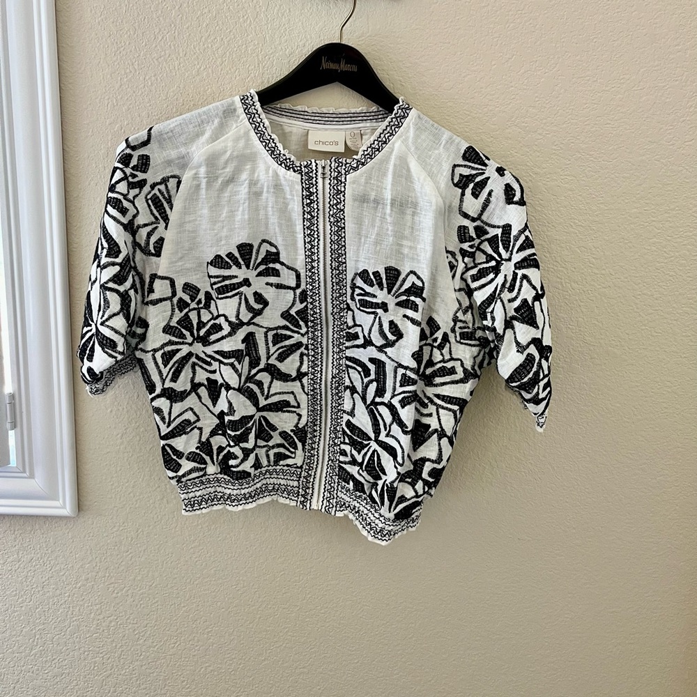 Chico’s Linen Embroidered Jacket - Picture 3 of 9